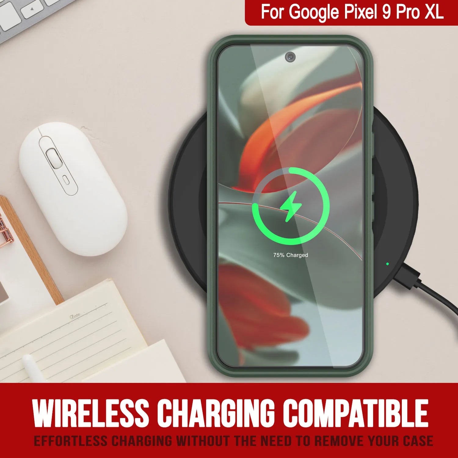 PunkCase Google Pixel 9 Pro XL Case, [Spartan 2.0 Series] Clear Rugged Heavy Duty Cover W/Built in Screen Protector [Dark Green]