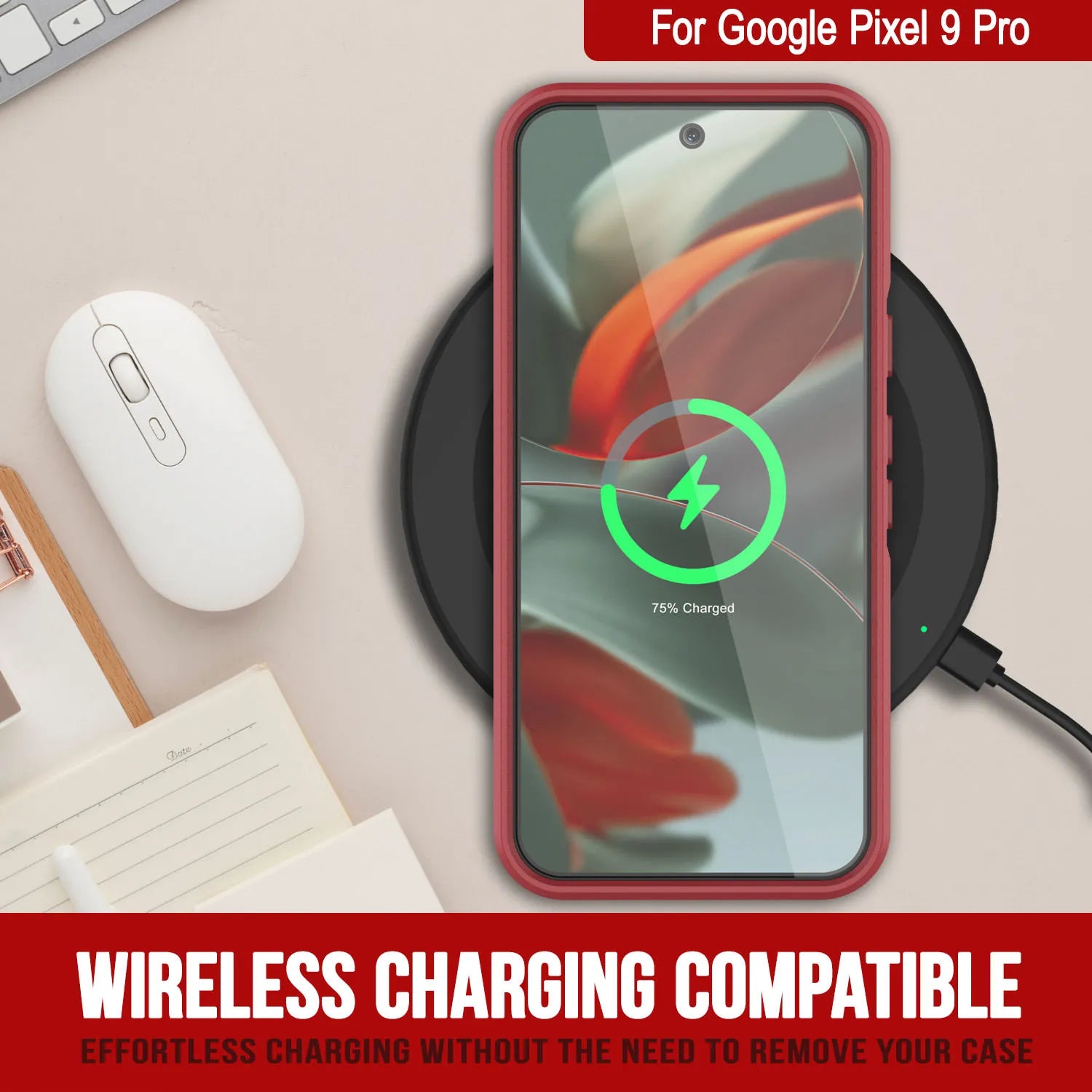 PunkCase Google Pixel 9 Pro Case, [Spartan 2.0 Series] Clear Rugged Heavy Duty Cover W/Built in Screen Protector [Red]
