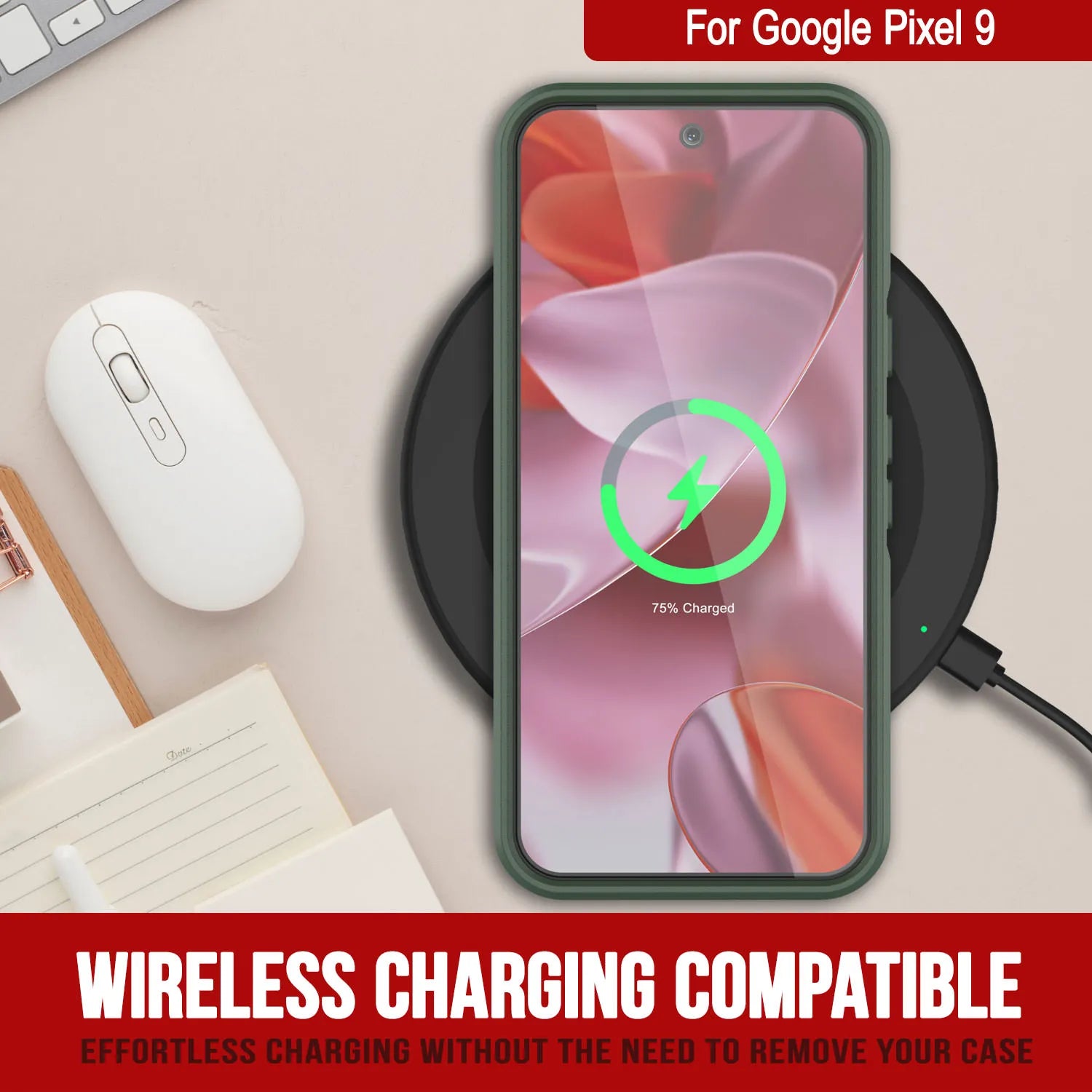 PunkCase Google Pixel 9 Case, [Spartan 2.0 Series] Clear Rugged Heavy Duty Cover W/Built in Screen Protector [Dark Green]