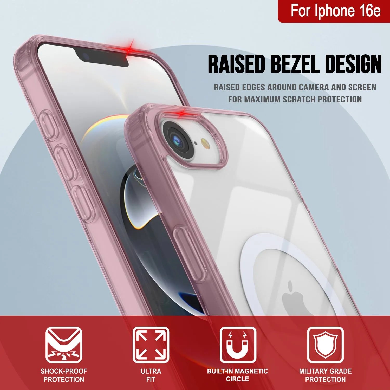 Punkcase iPhone 16e Magnetic Wireless Charging Case [ClearMag Series][Rose]