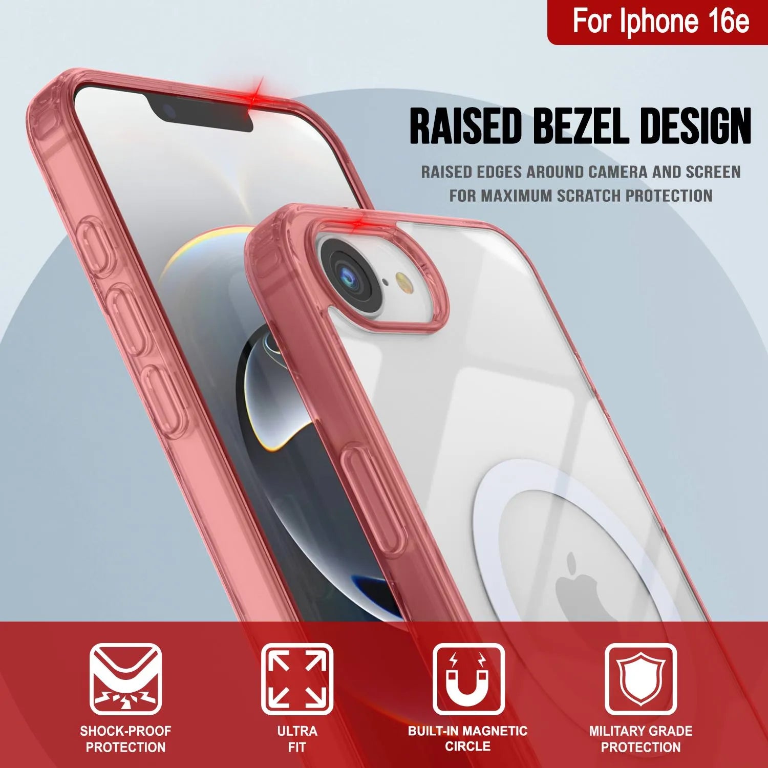 Punkcase iPhone 16e Magnetic Wireless Charging Case [ClearMag Series][Red]