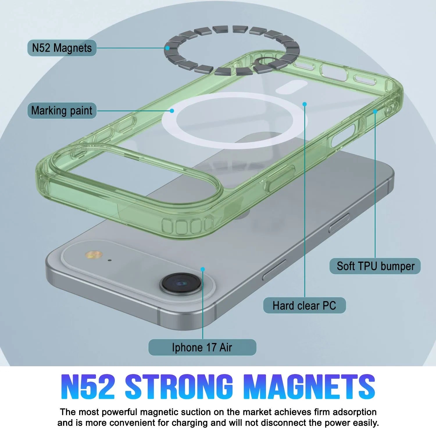 Punkcase iPhone 17 Air Magnetic Wireless Charging Case [ClearMag Series][Green]