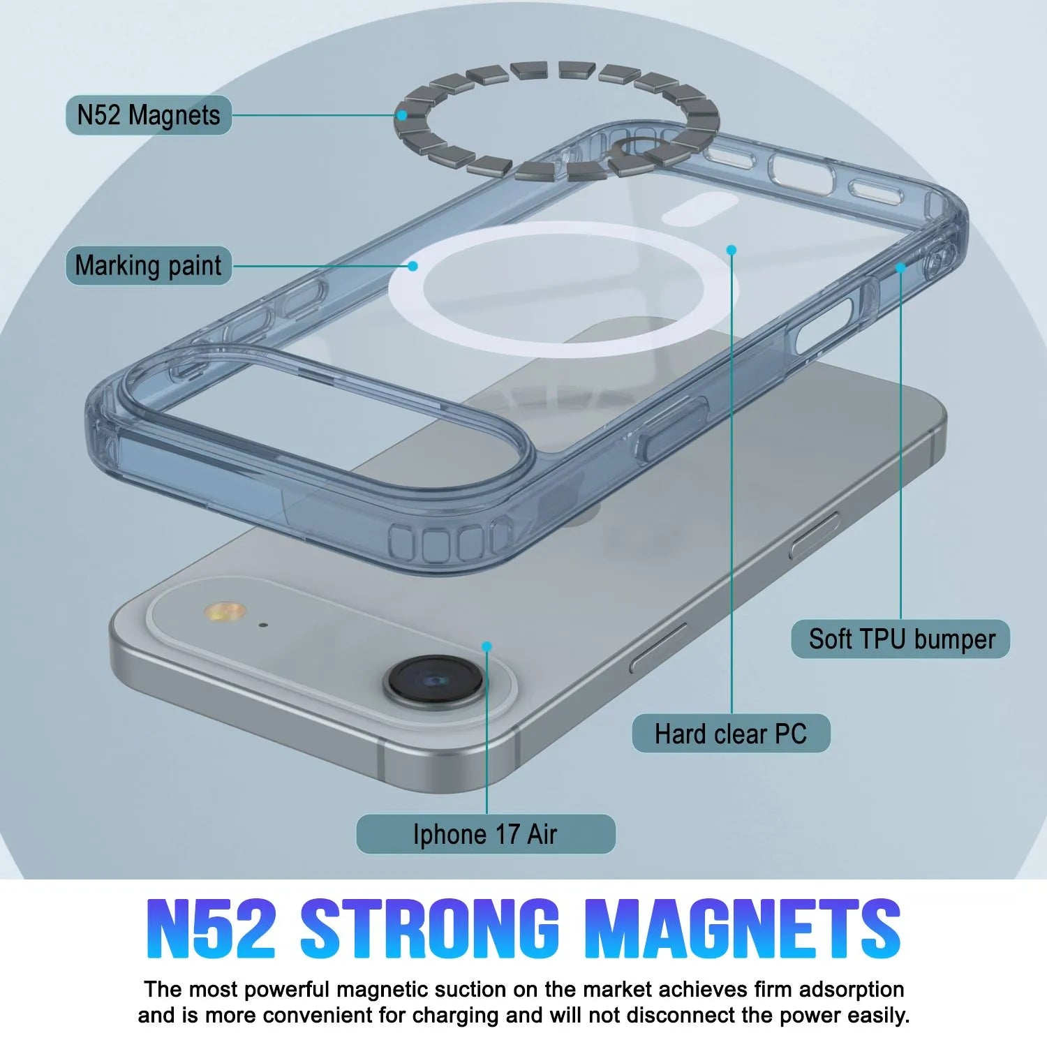 Punkcase iPhone 17 Air Magnetic Wireless Charging Case [ClearMag Series][Navy]