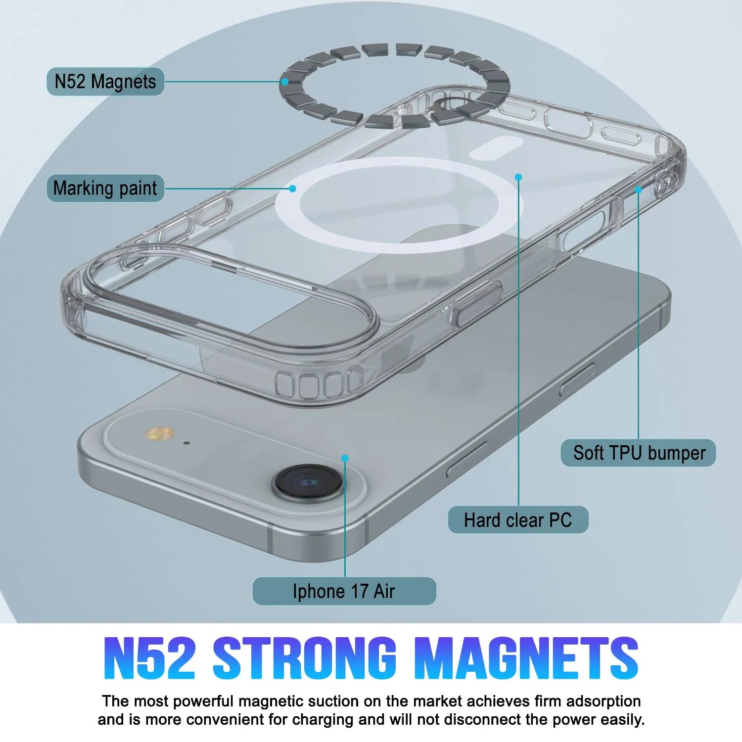 Punkcase iPhone 17 Air Magnetic Wireless Charging Case [ClearMag Series][Clear]