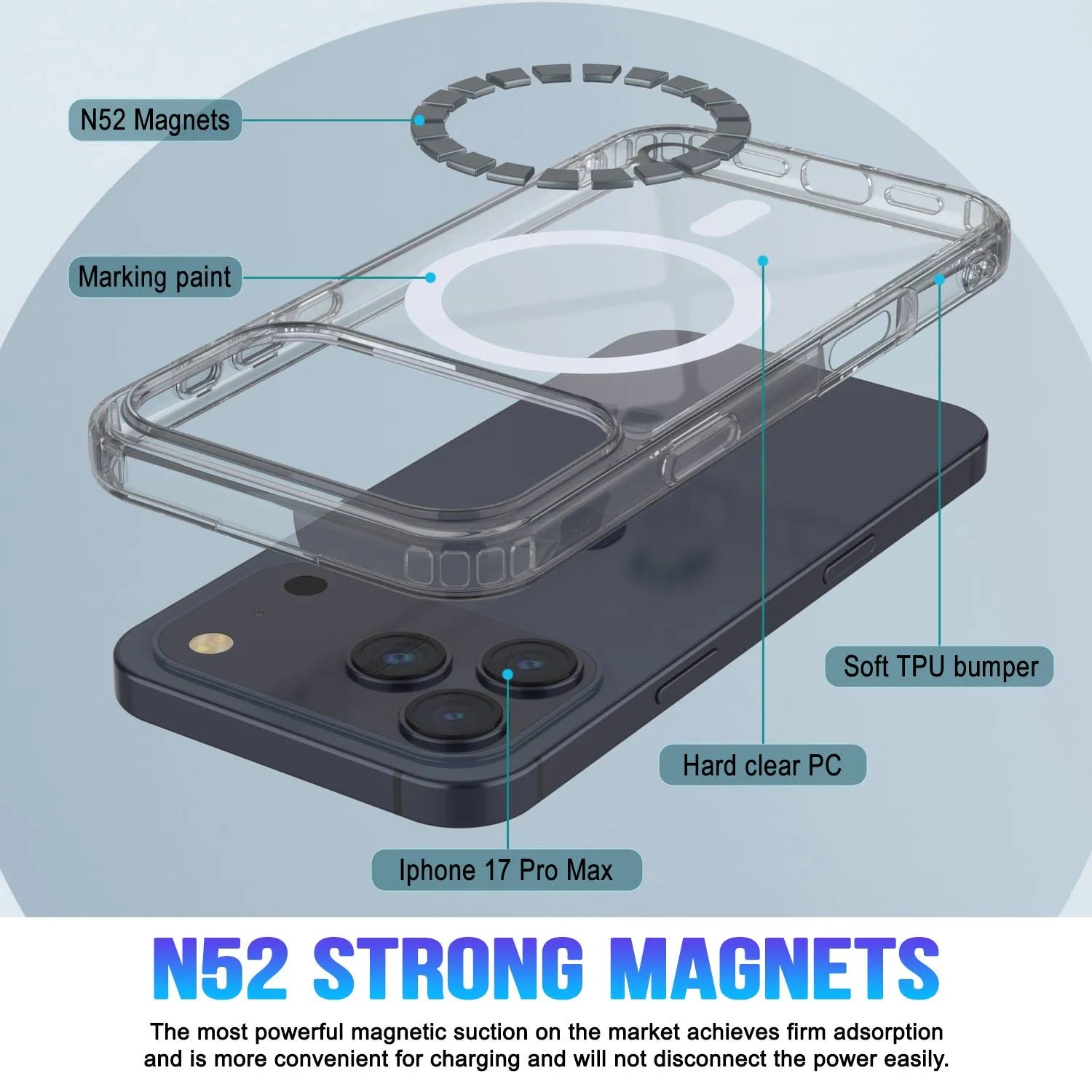 Punkcase iPhone 17 Pro Max Magnetic Wireless Charging Case [ClearMag Series][Clear]