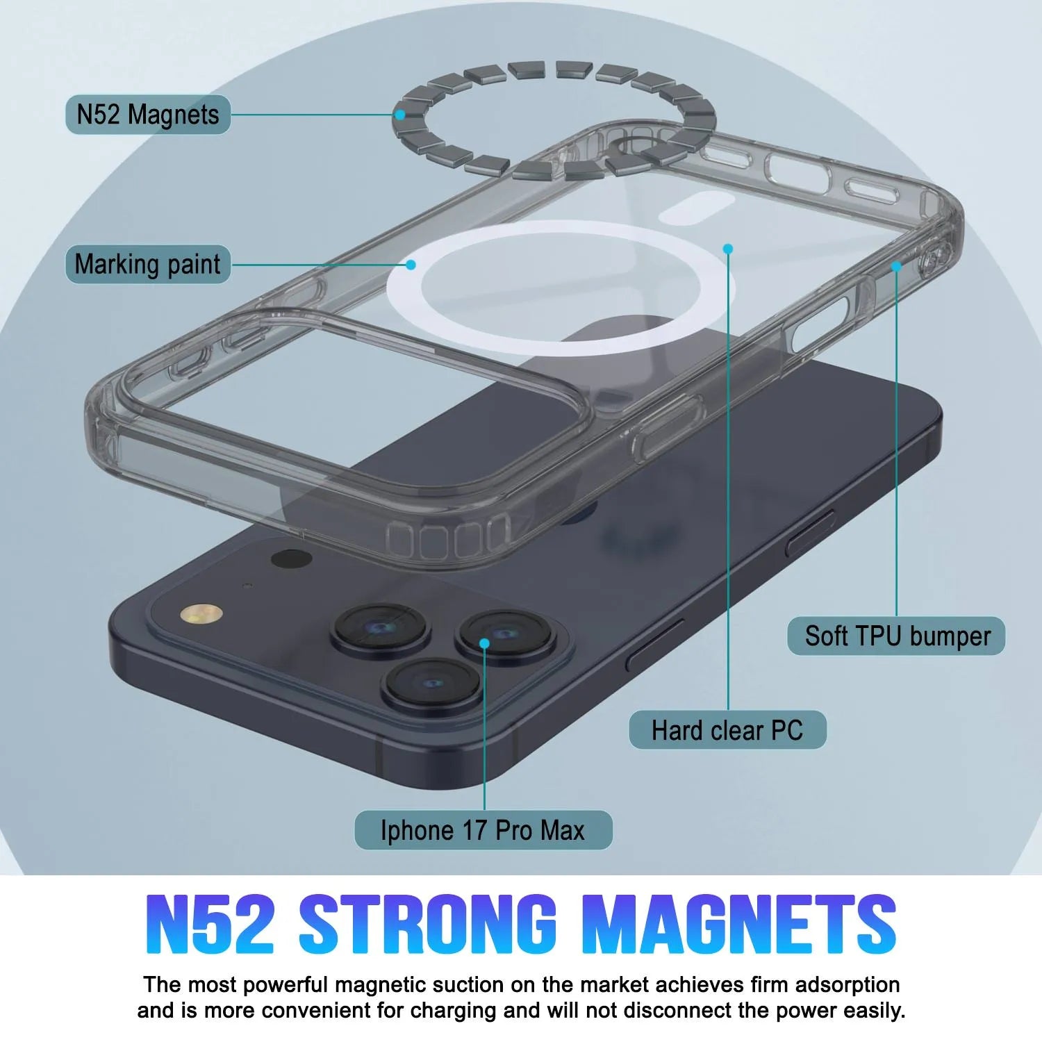 Punkcase iPhone 17 Pro Max Magnetic Wireless Charging Case [ClearMag Series][Silver]