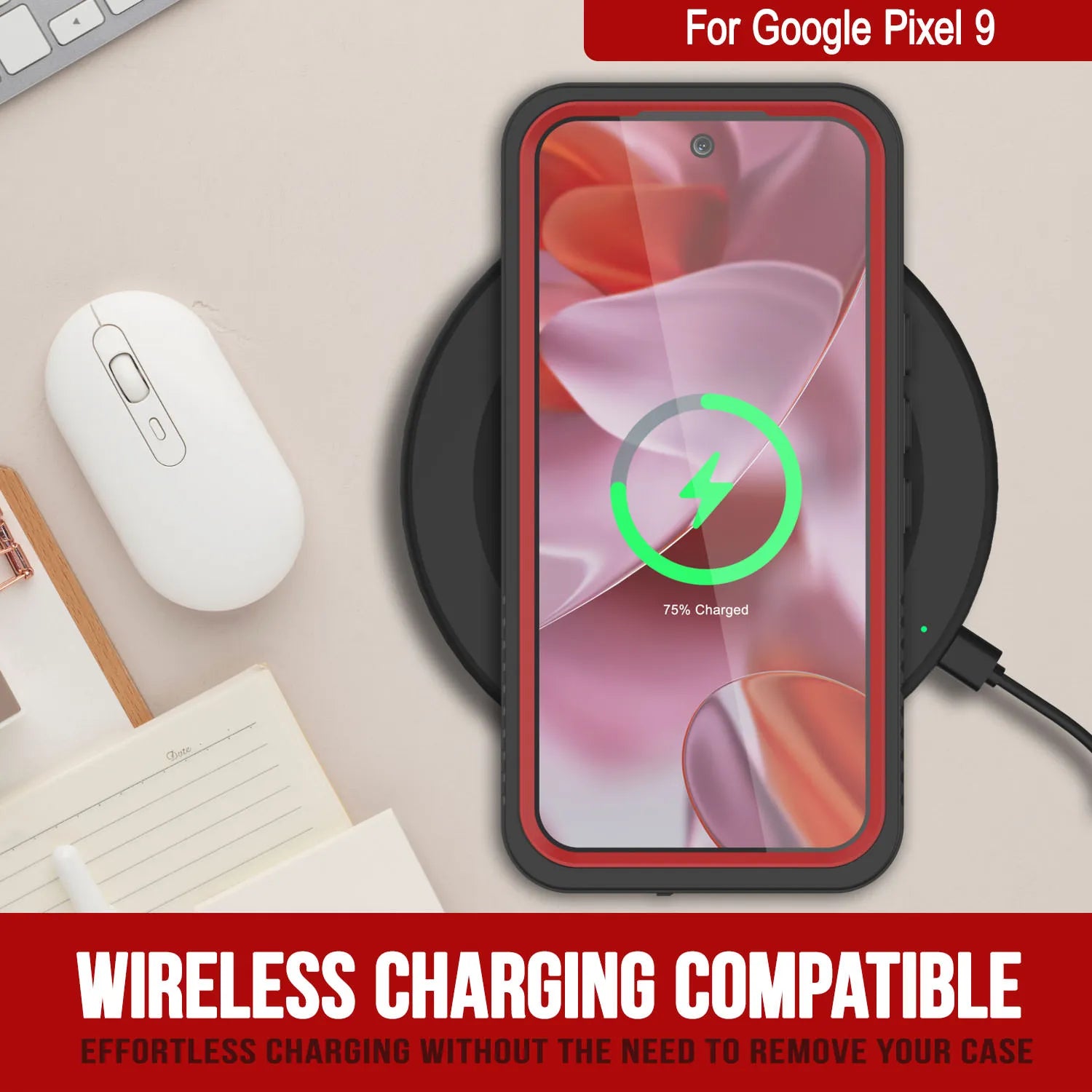 Google Pixel 9  Waterproof Case, Punkcase [Extreme Series] Armor Cover W/ Built In Screen Protector [Red]
