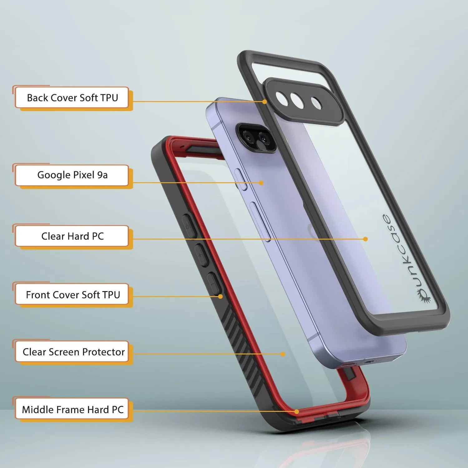 Google Pixel 9a Waterproof Case, Punkcase [Extreme Series] Armor Cover W/ Built In Screen Protector [Red]