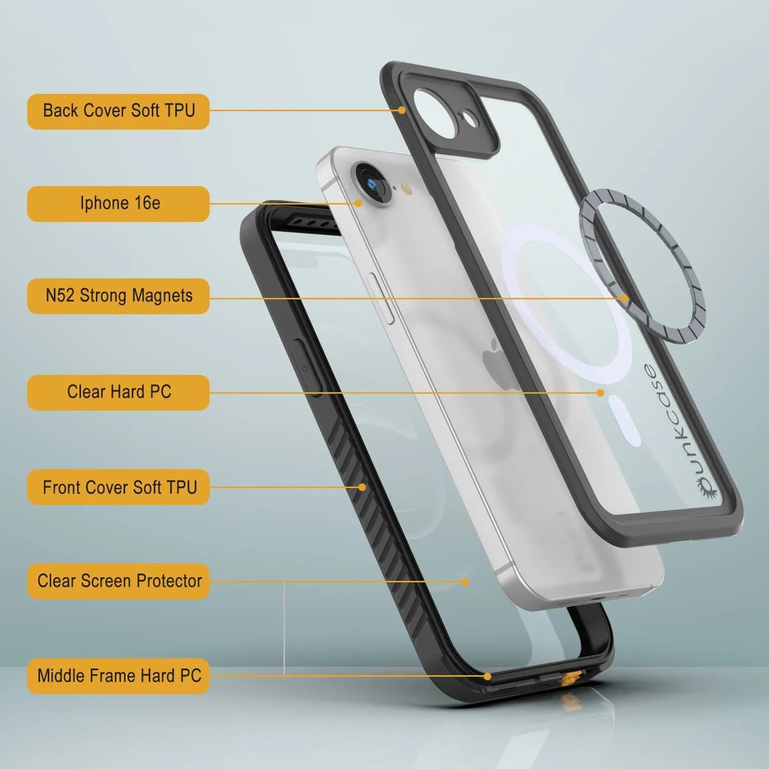 iPhone 16e  Waterproof Case, Punkcase [Extreme Mag Series] Armor Cover W/ Built In Screen Protector [Black]