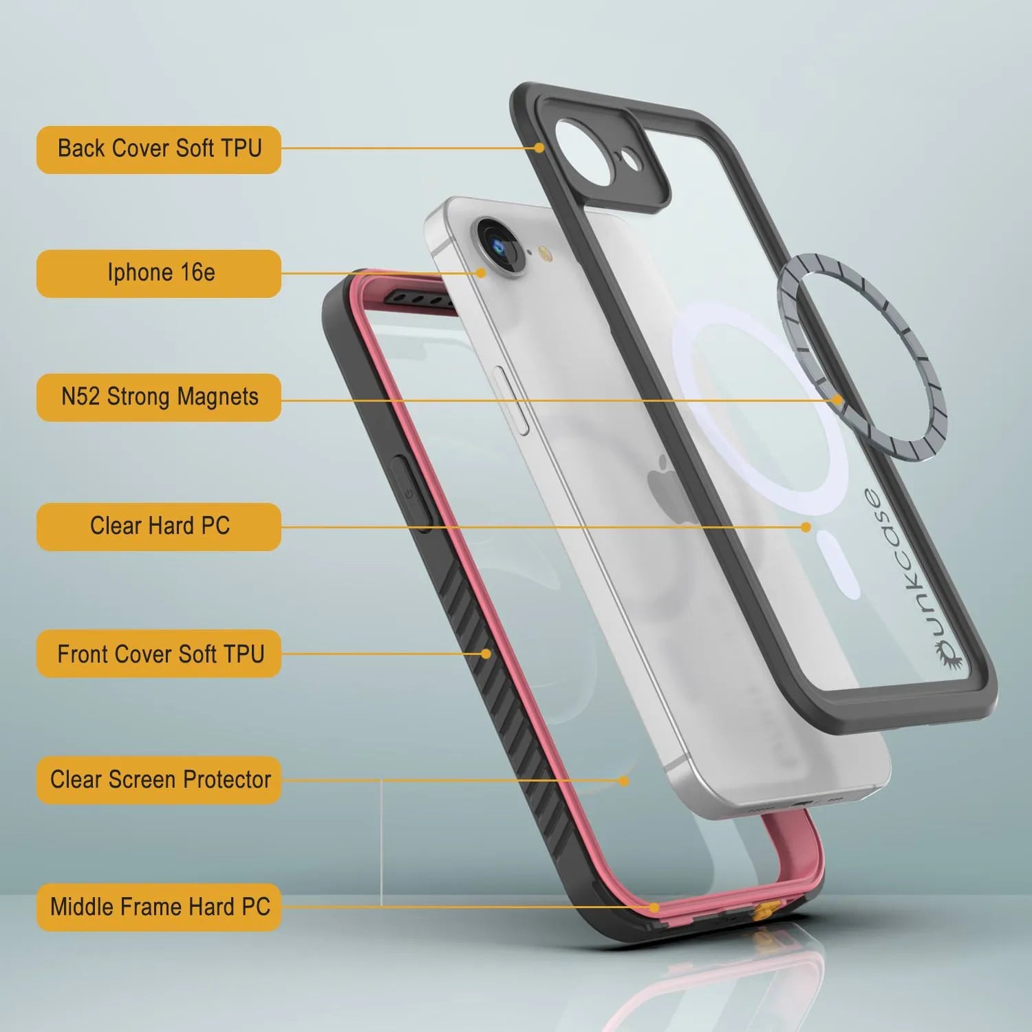 iPhone 16e  Waterproof Case, Punkcase [Extreme Mag Series] Armor Cover W/ Built In Screen Protector [Pink]