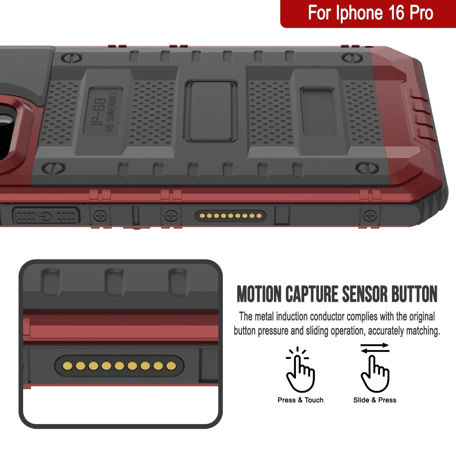 iPhone 16 Pro Metal Extreme 3.0 Series Aluminum Waterproof Case IP68 W/Buillt in Screen Protector & Kickstand [Red]