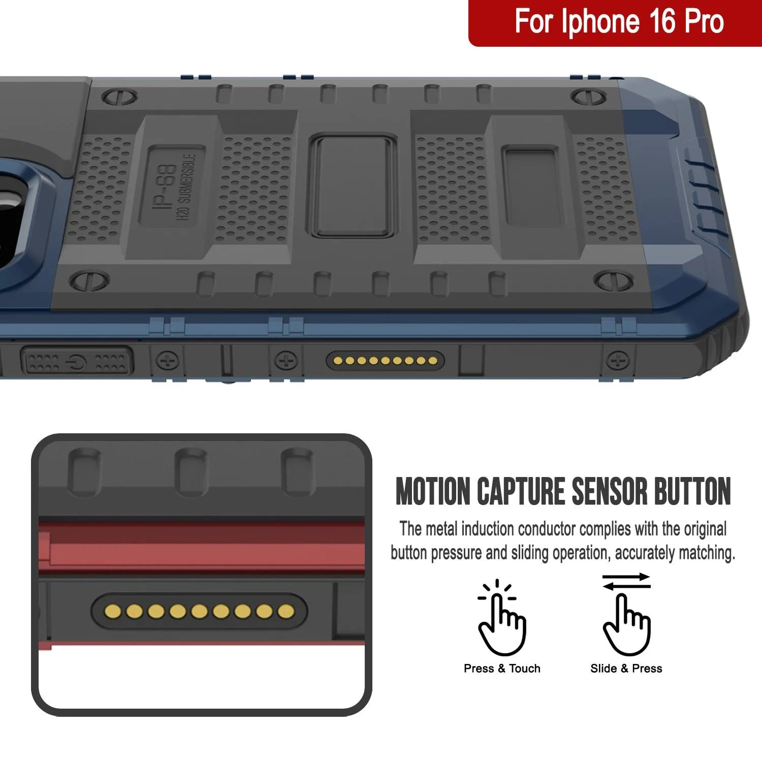 iPhone 16 Pro Metal Extreme 3.0 Series Aluminum Waterproof Case IP68 W/Buillt in Screen Protector & Kickstand [Blue]