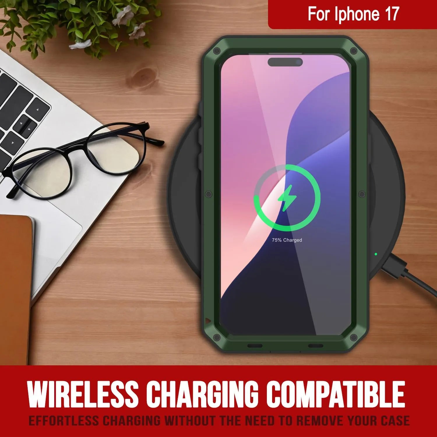 iPhone 17 Metal Case, Heavy Duty Military Grade Armor Cover [shock proof] Full Body Hard [Dark Green]