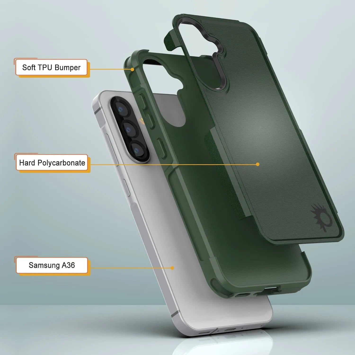 PunkCase Galaxy A36 Case, [Spartan 2.0 Series] Clear Rugged Heavy Duty Cover [Dark Green]