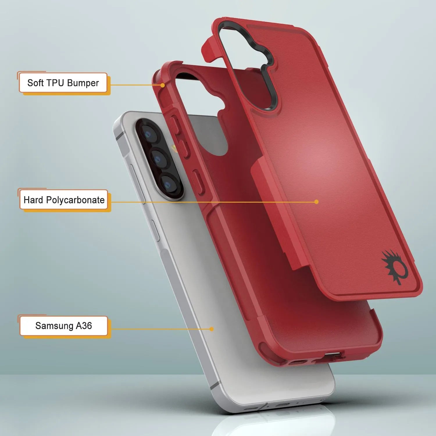 PunkCase Galaxy A36 Case, [Spartan 2.0 Series] Clear Rugged Heavy Duty Cover [Red]