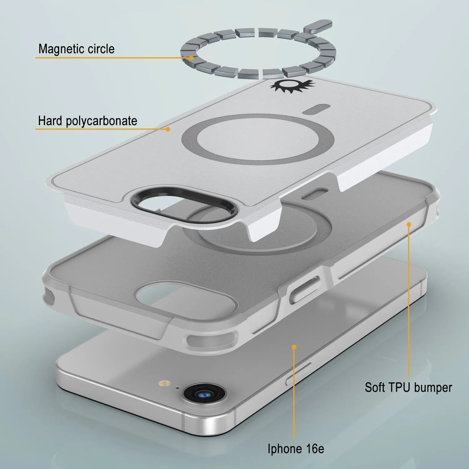 PunkCase iPhone 16e Case, [Spartan 2.0 Series] Clear Rugged Heavy Duty Cover W/Built in Screen Protector [white]