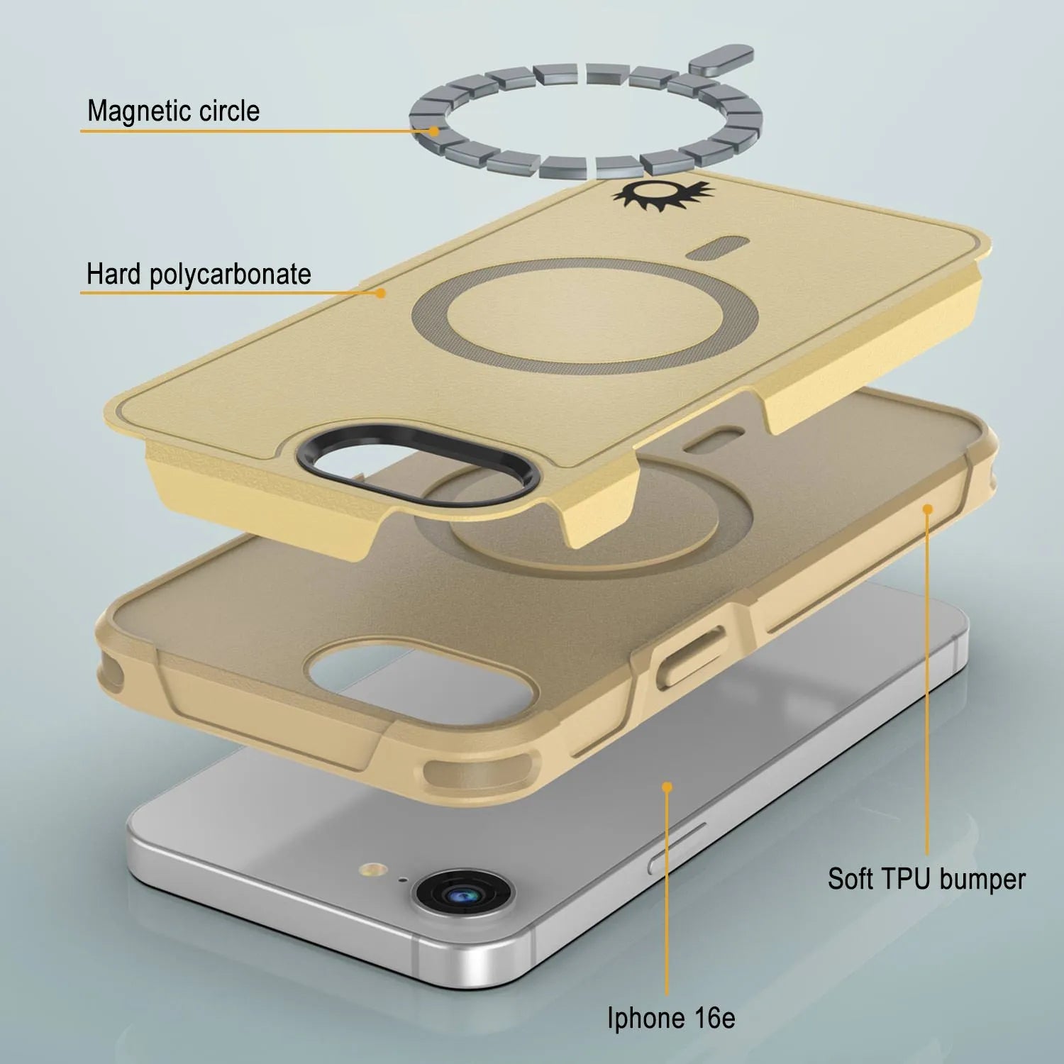 PunkCase iPhone 16e Case, [Spartan 2.0 Series] Clear Rugged Heavy Duty Cover W/Built in Screen Protector [yellow]