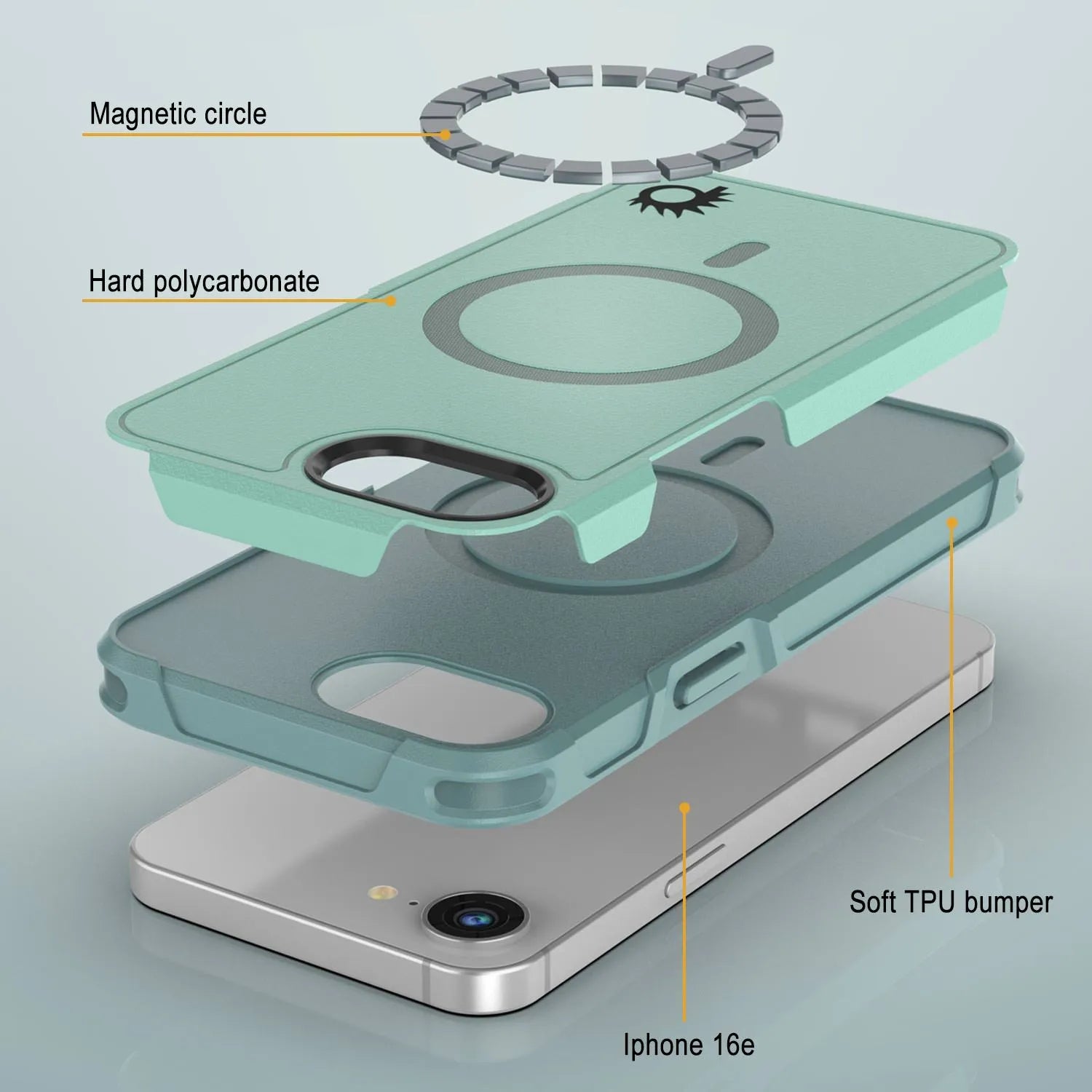 PunkCase iPhone 16e Case, [Spartan 2.0 Series] Clear Rugged Heavy Duty Cover W/Built in Screen Protector [teal]