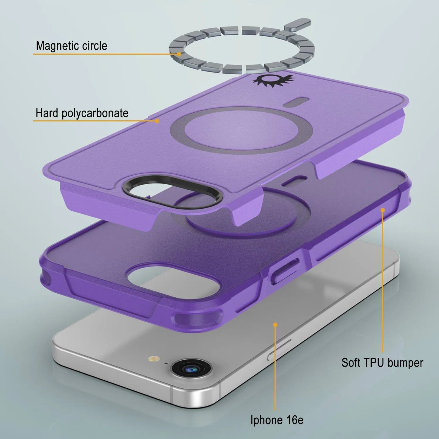 PunkCase iPhone 16e Case, [Spartan 2.0 Series] Clear Rugged Heavy Duty Cover W/Built in Screen Protector [purple]