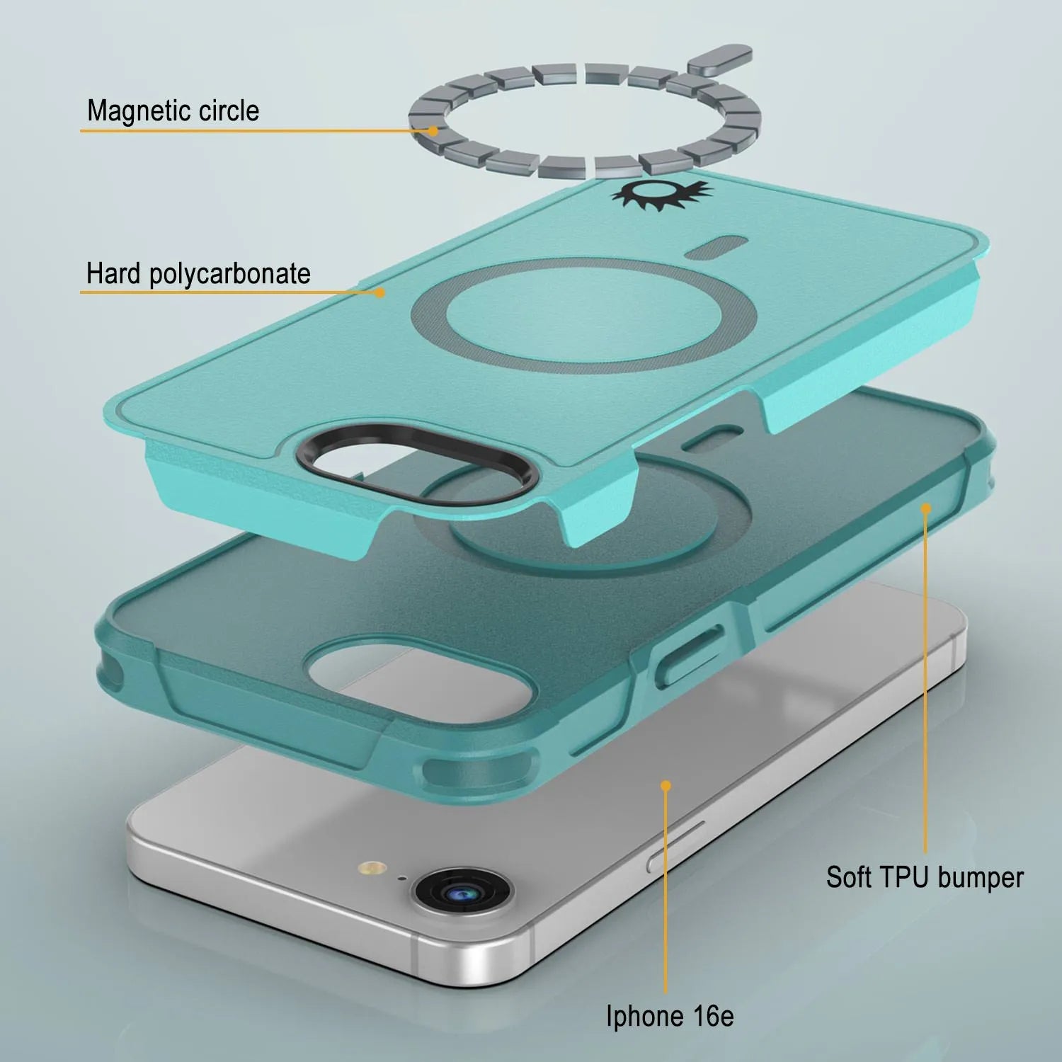 PunkCase iPhone 16e Case, [Spartan 2.0 Series] Clear Rugged Heavy Duty Cover W/Built in Screen Protector [Blue]