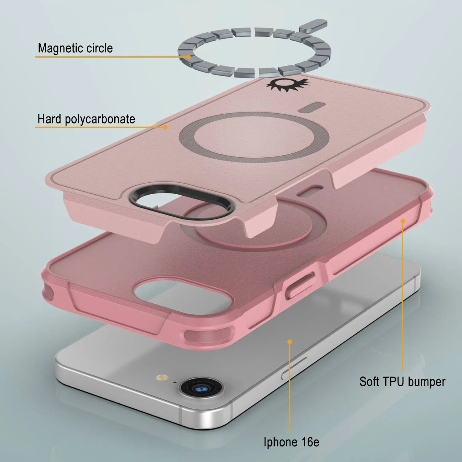 PunkCase iPhone 16e Case, [Spartan 2.0 Series] Clear Rugged Heavy Duty Cover W/Built in Screen Protector [pink]