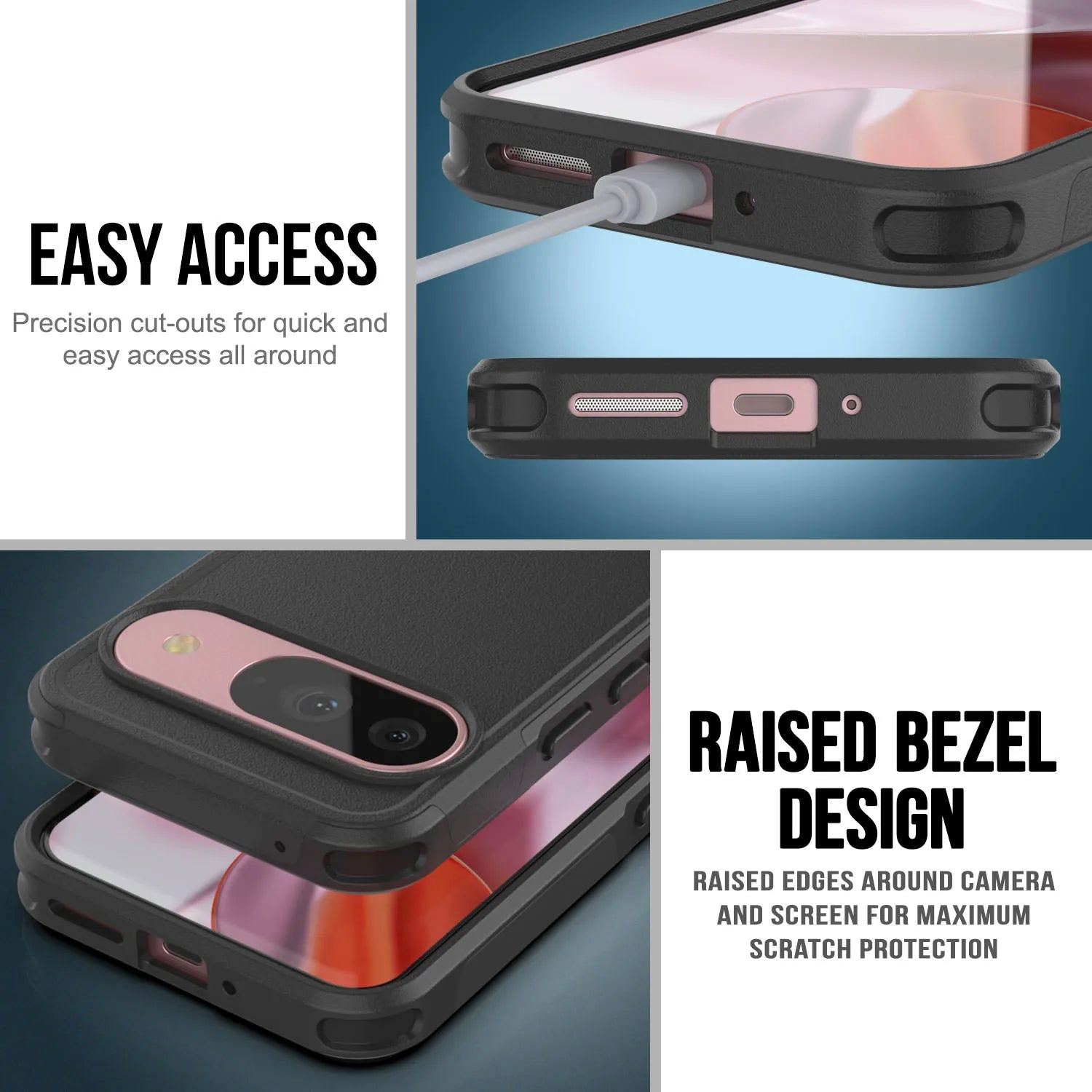 PunkCase Google Pixel 9 Case, [Spartan 2.0 Series] Clear Rugged Heavy Duty Cover W/Built in Screen Protector [Pink]