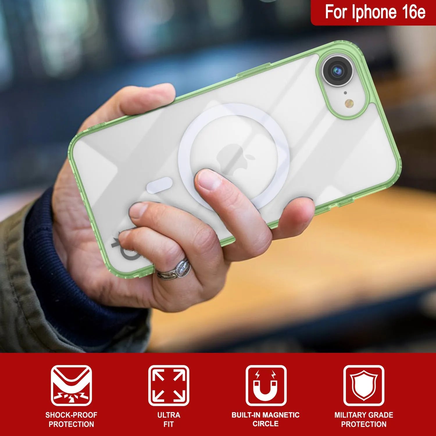 Punkcase iPhone 16e Magnetic Wireless Charging Case [ClearMag Series][Green]