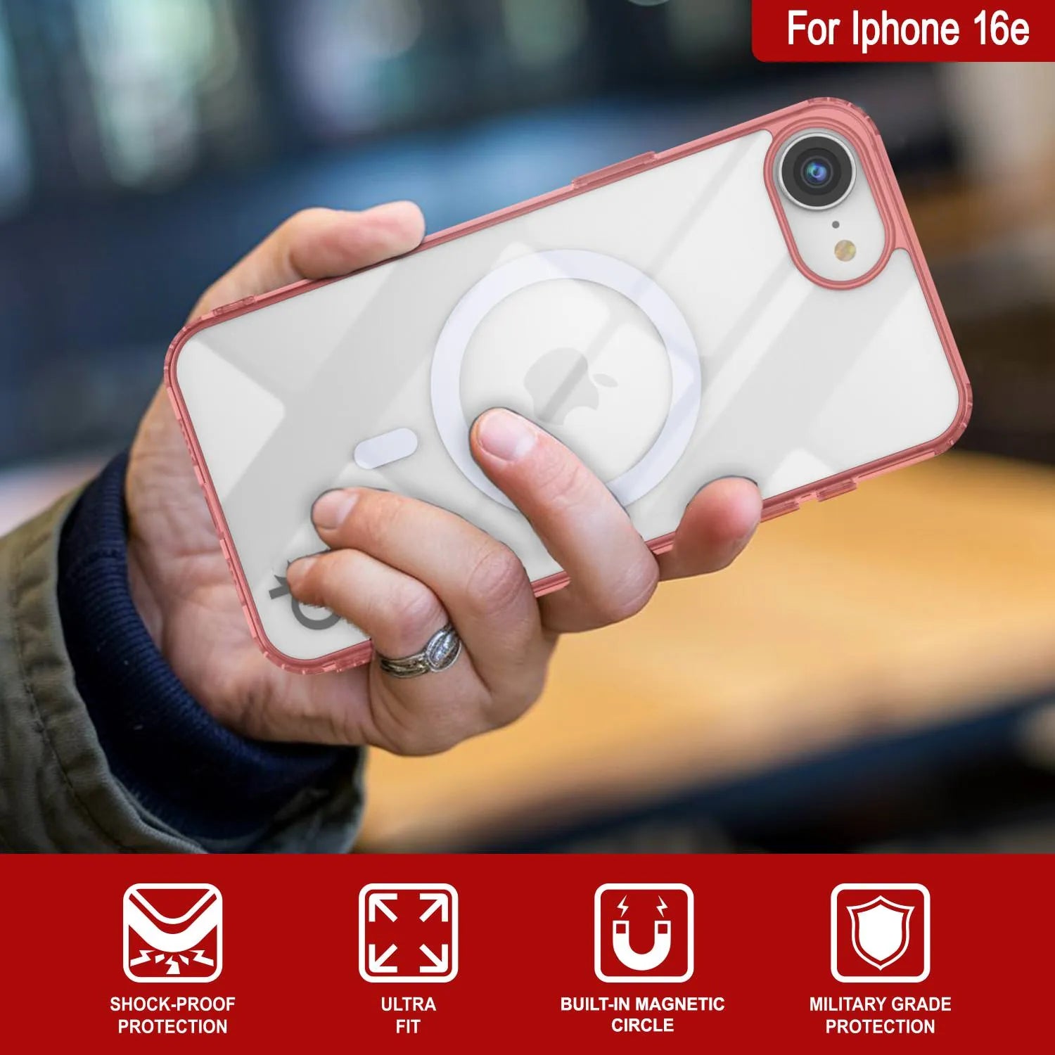 Punkcase iPhone 16e Magnetic Wireless Charging Case [ClearMag Series][Red]