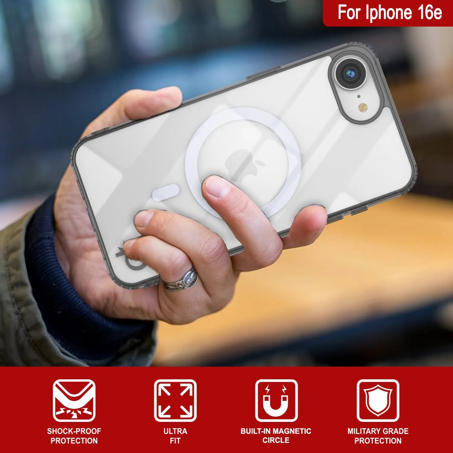 Punkcase iPhone 16e Magnetic Wireless Charging Case [ClearMag Series][Black]