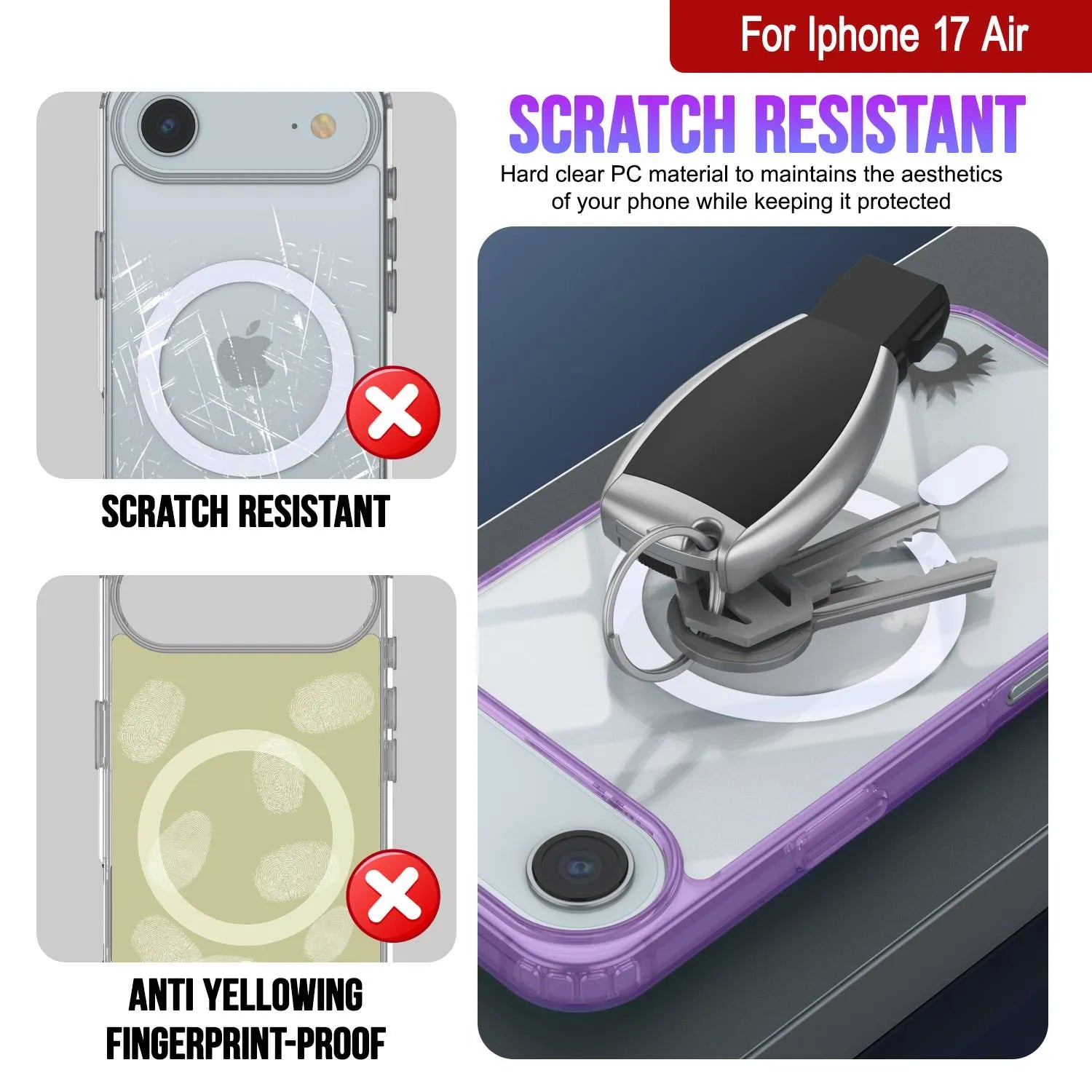 Punkcase iPhone 17 Air Magnetic Wireless Charging Case [ClearMag Series][Purple]