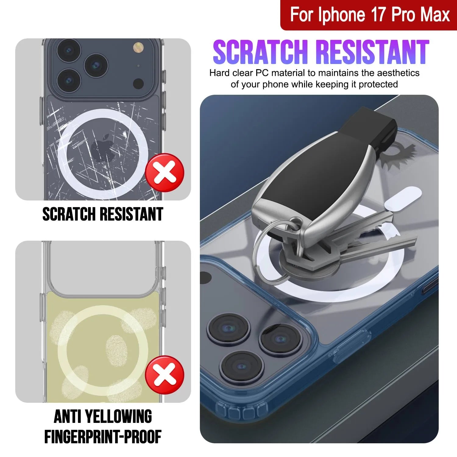 Punkcase iPhone 17 Pro Max Magnetic Wireless Charging Case [ClearMag Series][Navy]