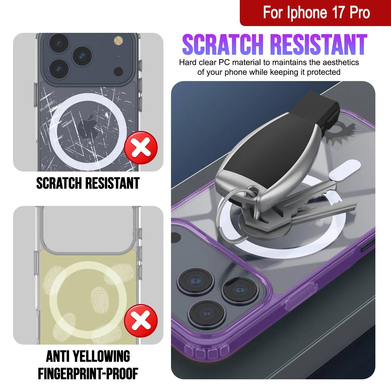 Punkcase iPhone 17 Pro Magnetic Wireless Charging Case [ClearMag Series][Purple]