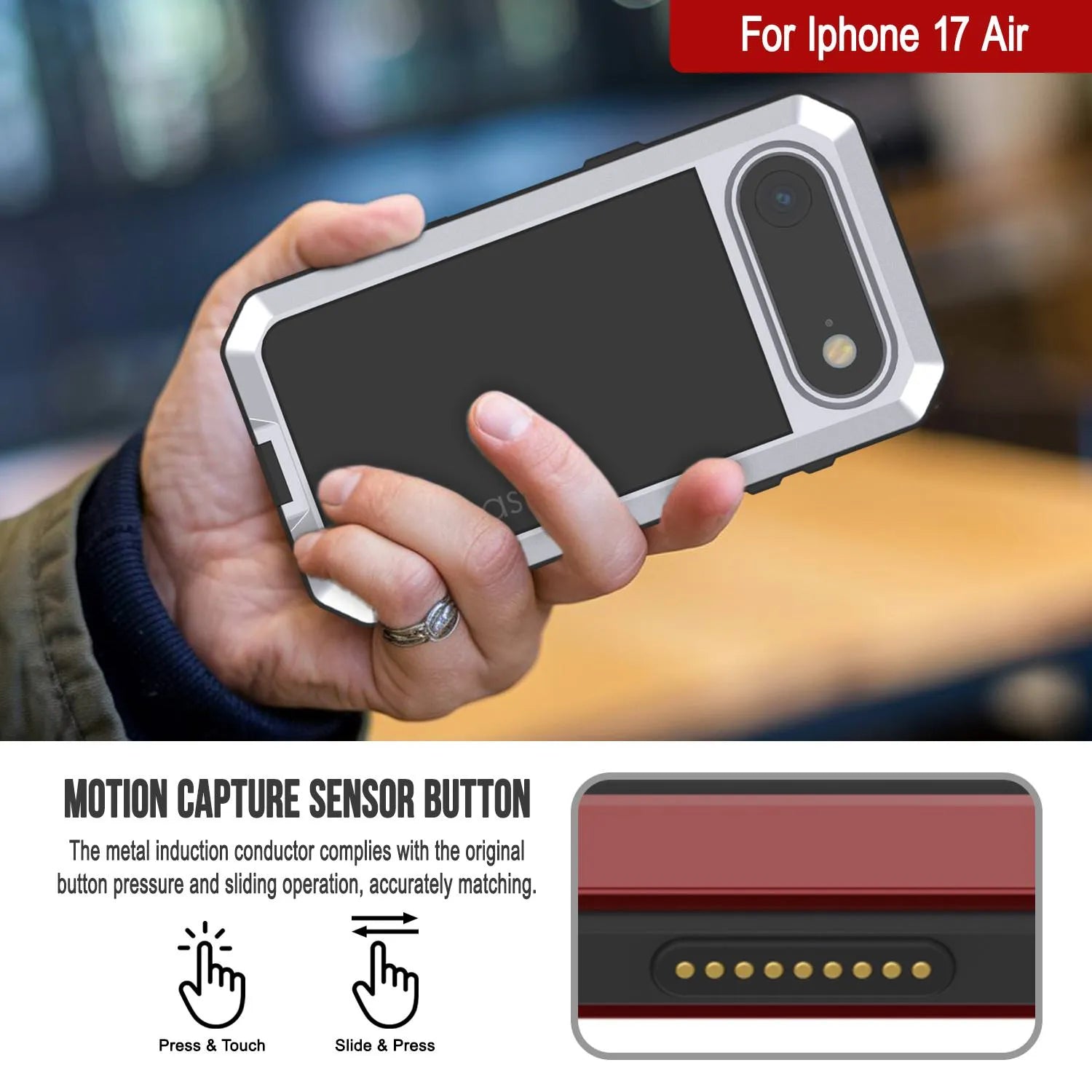 iPhone 17 Air Metal Case, Heavy Duty Military Grade Armor Cover [shock proof] Full Body Hard [White]