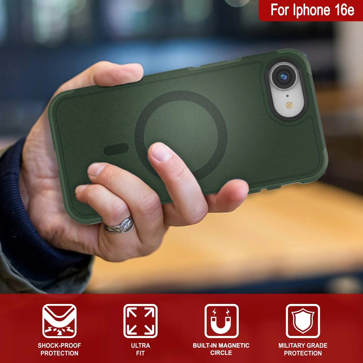 PunkCase iPhone 16e Case, [Spartan 2.0 Series] Clear Rugged Heavy Duty Cover W/Built in Screen Protector [dark green]