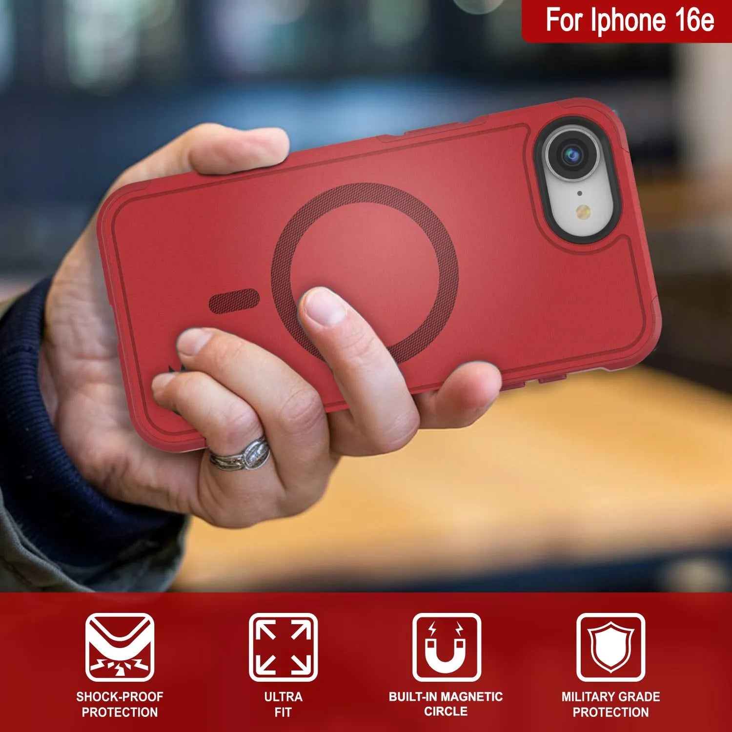 PunkCase iPhone 16e Case, [Spartan 2.0 Series] Clear Rugged Heavy Duty Cover W/Built in Screen Protector [red]
