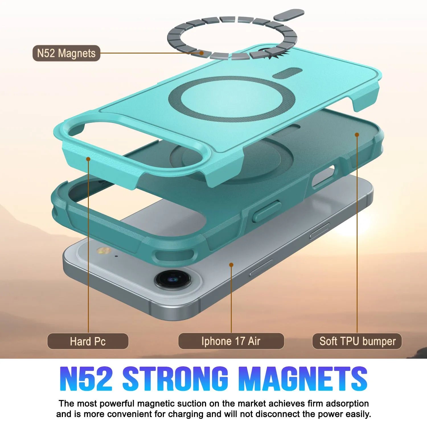 PunkCase iPhone 17 Air Case, [Spartan 2.0 Series] Clear Rugged Heavy Duty Cover W/Built in Screen Protector [Blue]