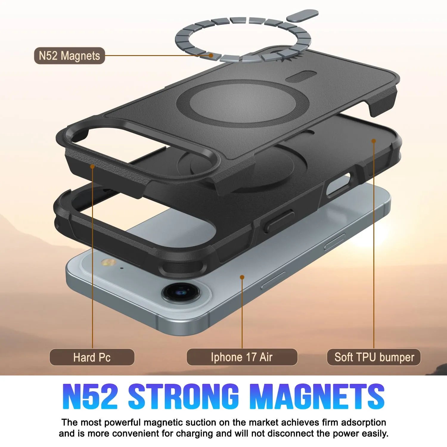 PunkCase iPhone 17 Air Case, [Spartan 2.0 Series] Clear Rugged Heavy Duty Cover W/Built in Screen Protector [Black]