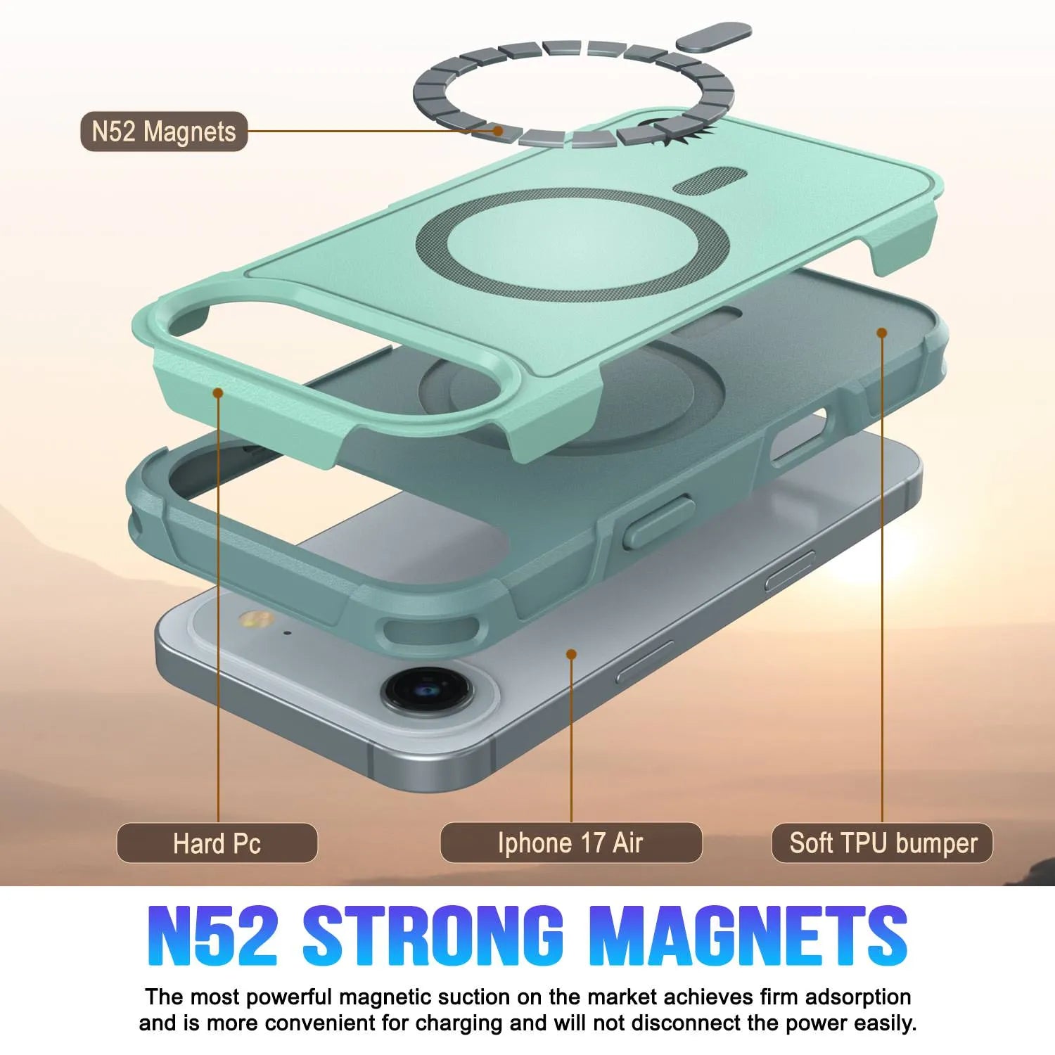 PunkCase iPhone 17 Air Case, [Spartan 2.0 Series] Clear Rugged Heavy Duty Cover W/Built in Screen Protector [teal]