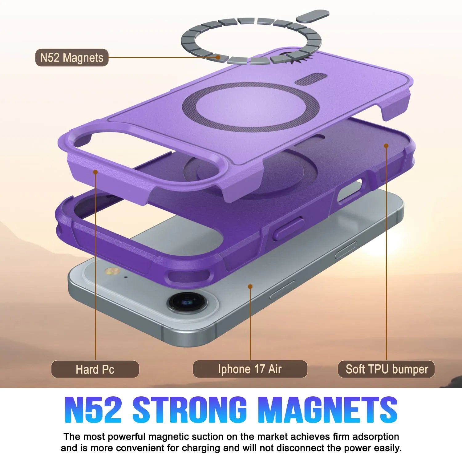 PunkCase iPhone 17 Air Case, [Spartan 2.0 Series] Clear Rugged Heavy Duty Cover W/Built in Screen Protector [purple]