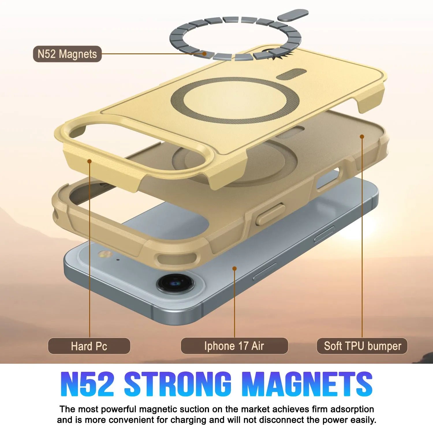 PunkCase iPhone 17 Air Case, [Spartan 2.0 Series] Clear Rugged Heavy Duty Cover W/Built in Screen Protector [yellow]