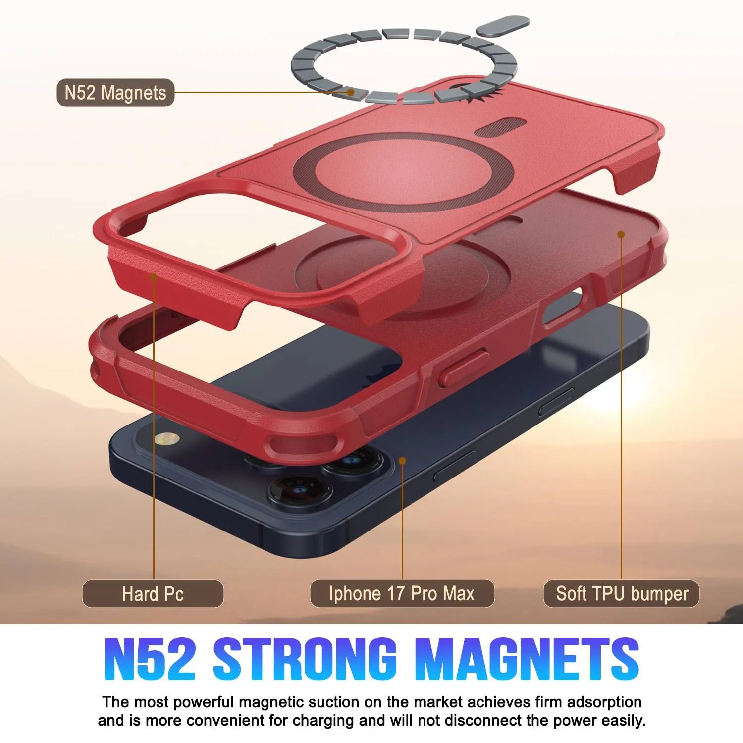 PunkCase iPhone 17 Pro Max Case, [Spartan 2.0 Series] Clear Rugged Heavy Duty Cover W/Built in Screen Protector [red]