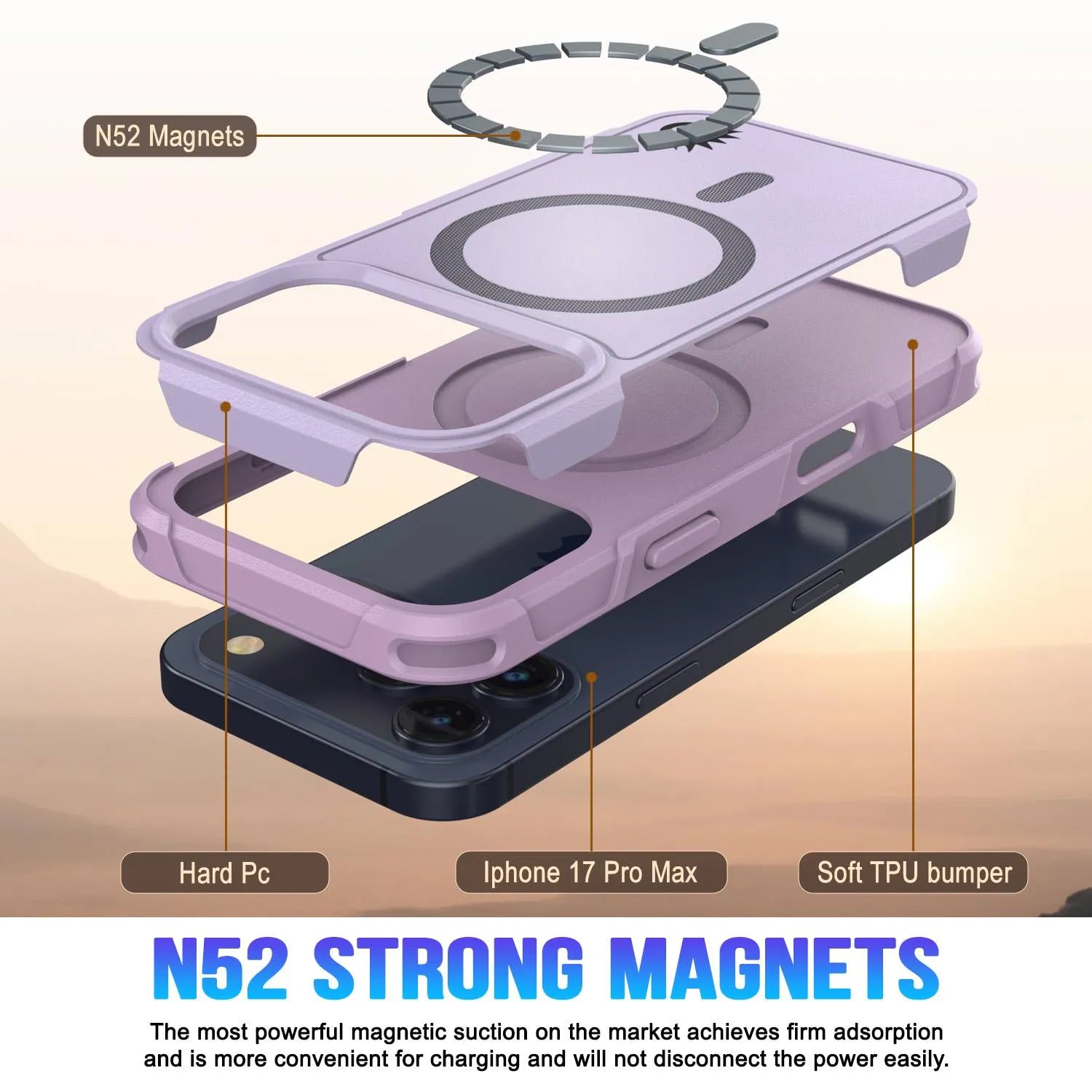 PunkCase iPhone 17 Pro Max Case, [Spartan 2.0 Series] Clear Rugged Heavy Duty Cover W/Built in Screen Protector [lilac]