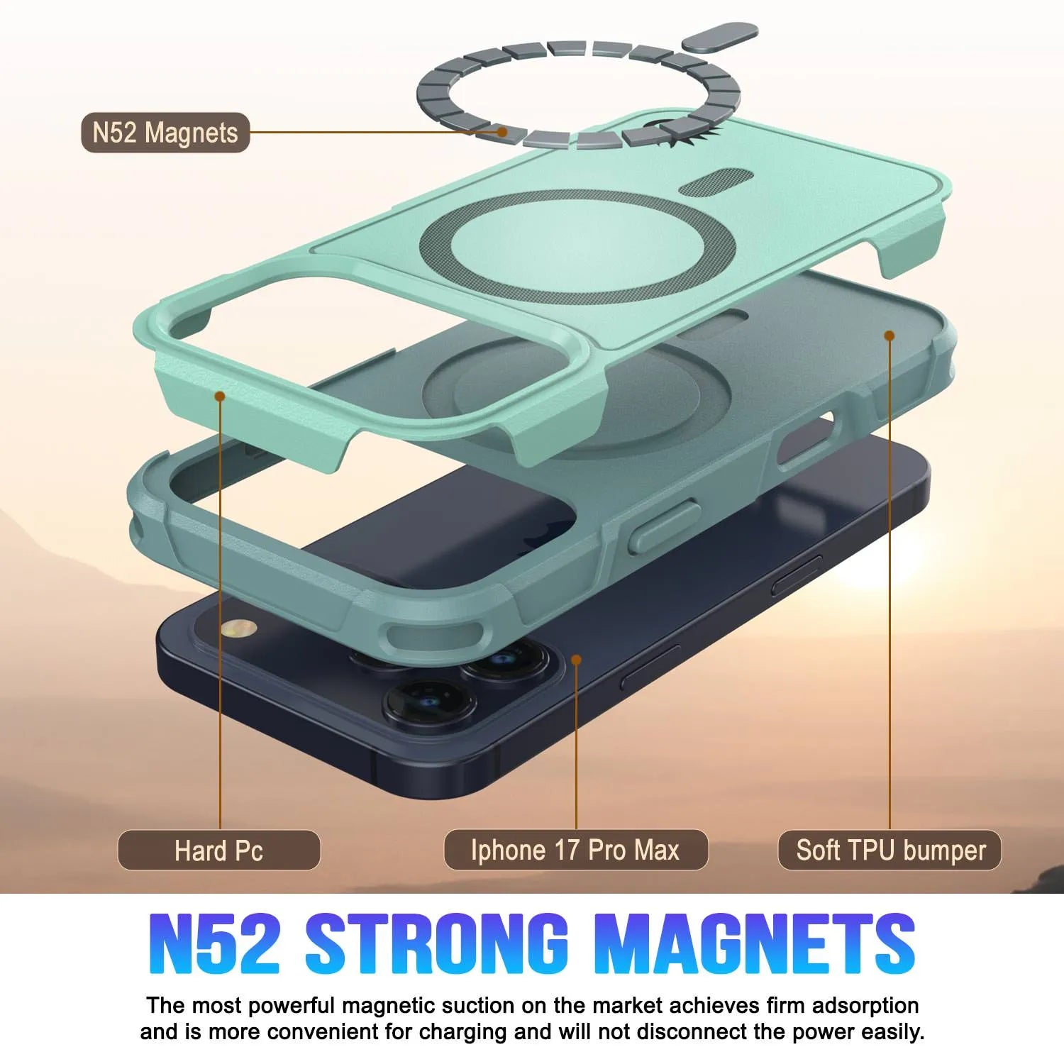 PunkCase iPhone 17 Pro Max Case, [Spartan 2.0 Series] Clear Rugged Heavy Duty Cover W/Built in Screen Protector [Blue]