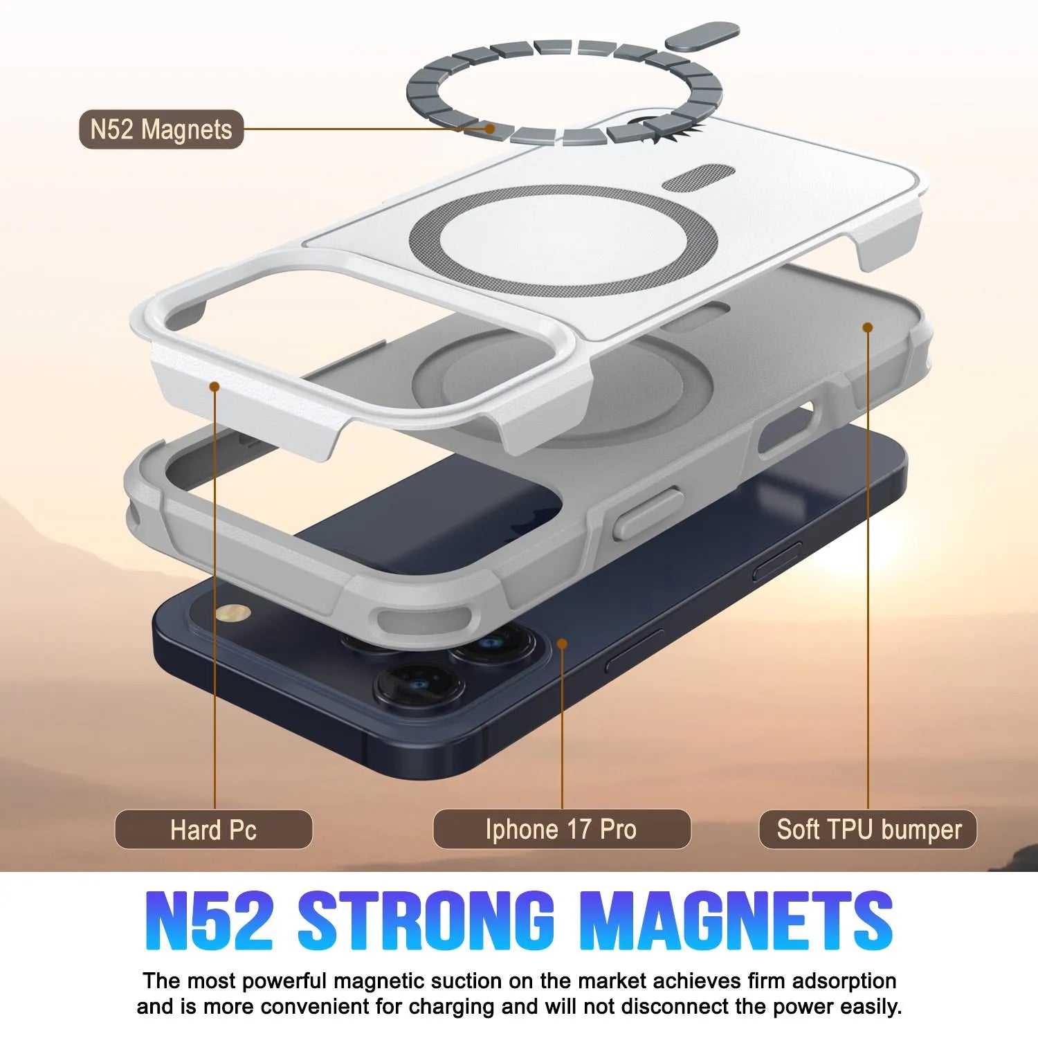 PunkCase iPhone 17 Pro Case, [Spartan 2.0 Series] Clear Rugged Heavy Duty Cover W/Built in Screen Protector [white]