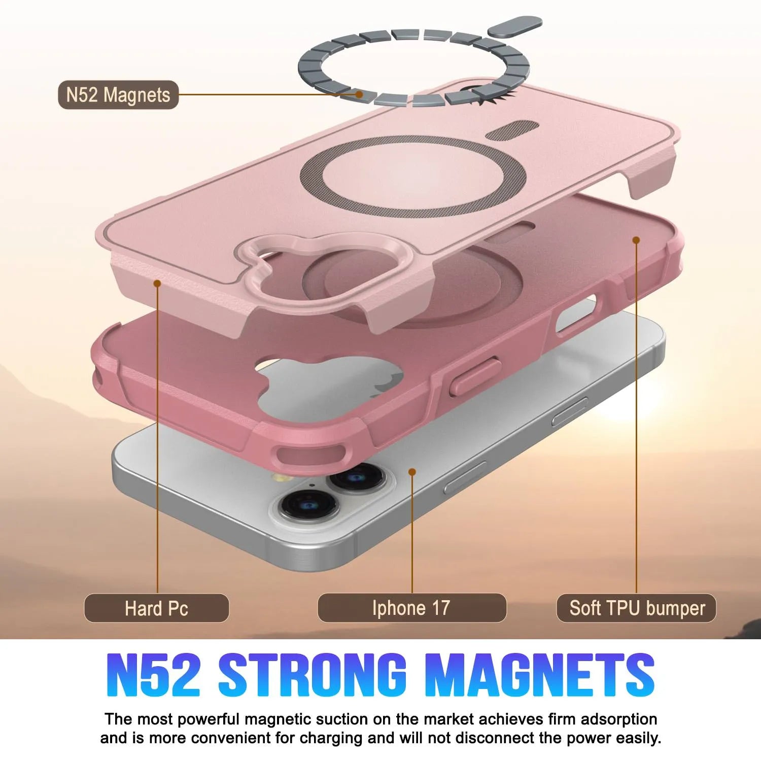 PunkCase iPhone 17 Case, [Spartan 2.0 Series] Clear Rugged Heavy Duty Cover W/Built in Screen Protector [pink]