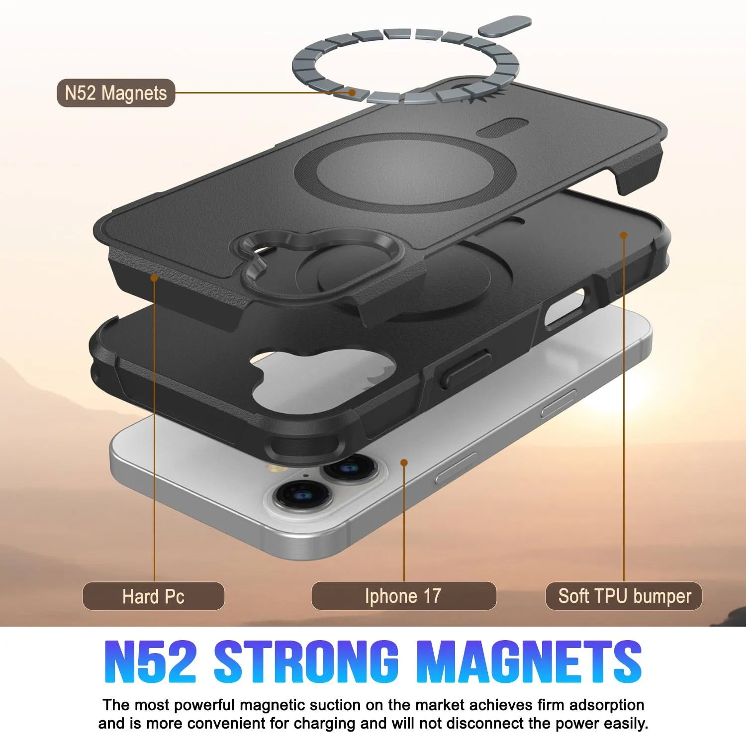 PunkCase iPhone 17 Case, [Spartan 2.0 Series] Clear Rugged Heavy Duty Cover W/Built in Screen Protector [Black]