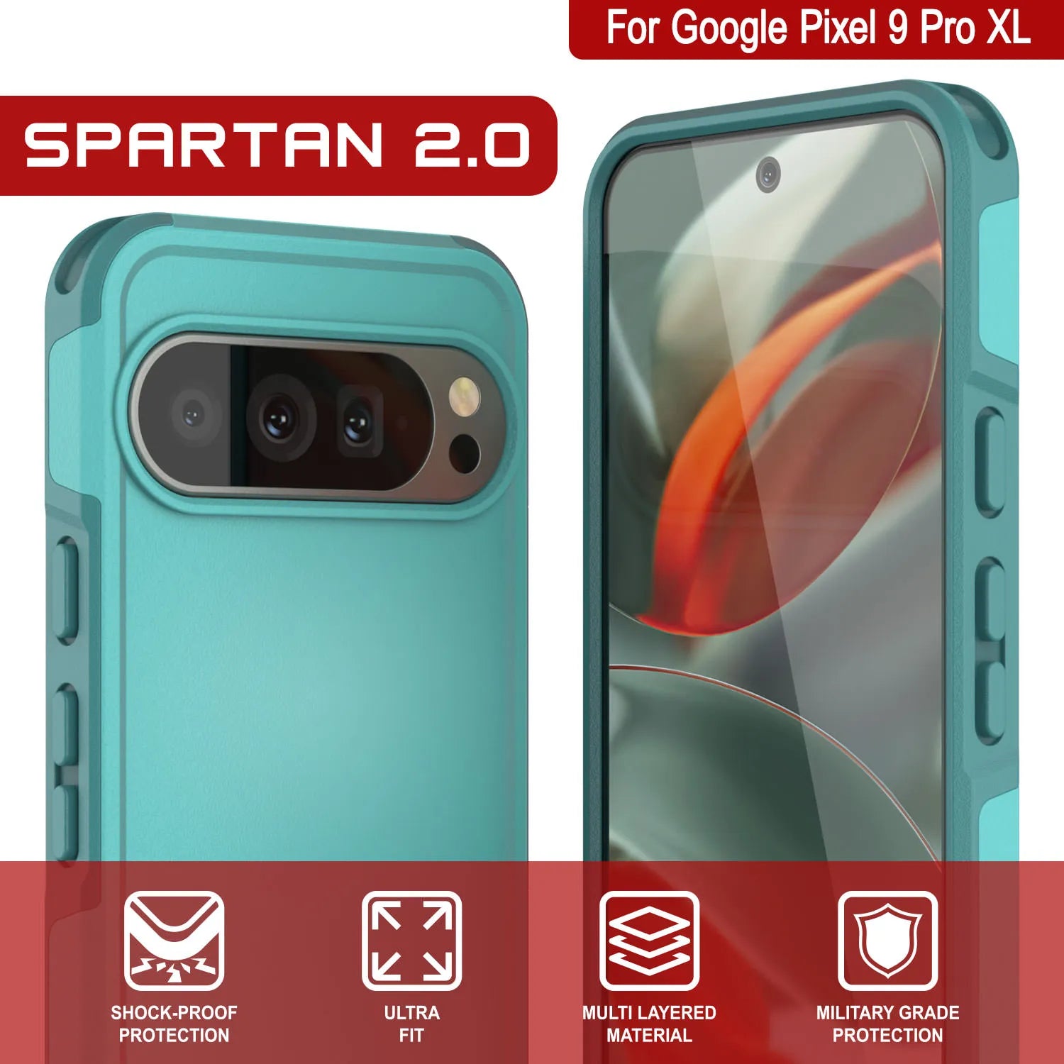 PunkCase Google Pixel 9 Pro XL Case, [Spartan 2.0 Series] Clear Rugged Heavy Duty Cover W/Built in Screen Protector [Blue]