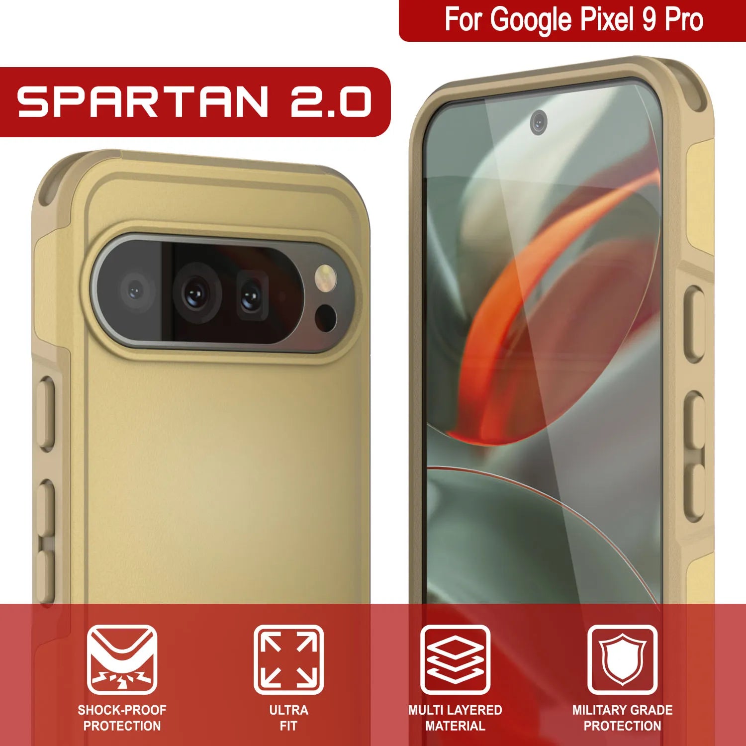 PunkCase Google Pixel 9 Pro Case, [Spartan 2.0 Series] Clear Rugged Heavy Duty Cover W/Built in Screen Protector [Yellow]