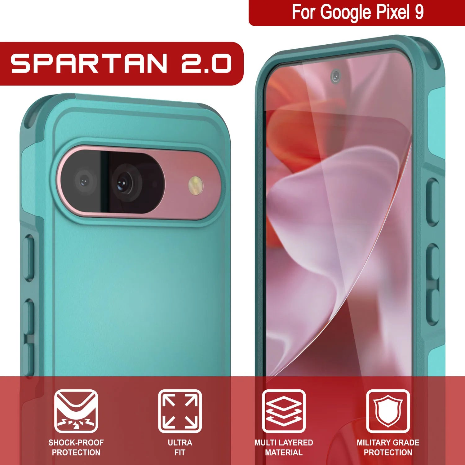 PunkCase Google Pixel 9 Case, [Spartan 2.0 Series] Clear Rugged Heavy Duty Cover W/Built in Screen Protector [Blue]