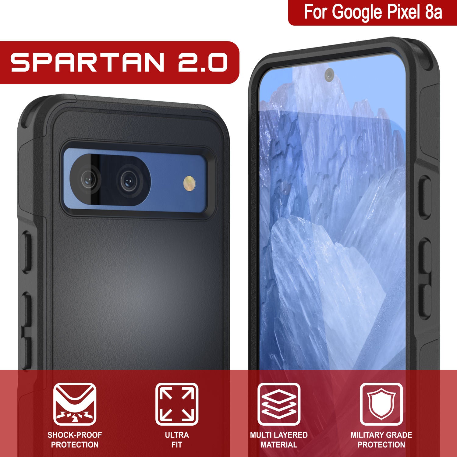 PunkCase Google Pixel 9 Pro Case, [Spartan 2.0 Series] Clear Rugged Heavy Duty Cover W/Built in Screen Protector [Black]